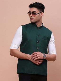 SHOWOFF - Mens Solid Green Slim Fit Nehru Jacket