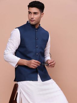 SHOWOFF - Mens Solid Navy Blue Slim Fit Nehru Jacket