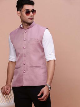 SHOWOFFFF - Mens Solid Pink Slim Fit Nehru Jacket