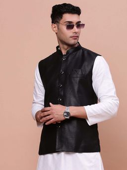 SHOWOFF - Mens Solid Black Slim Fit Nehru Jacket