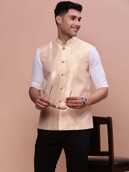 SHOWOFF - Mens Woven Design Cream Slim Fit Nehru Jacket