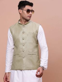 SHOWOFF - Mens Solid Green Slim Fit Nehru Jacket