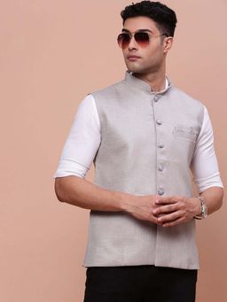 SHOWOFF - Mens Solid Grey Slim Fit Nehru Jacket