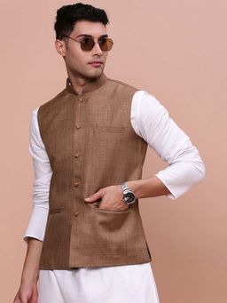 SHOWOFF - Mens Solid Brown Slim Fit Nehru Jacket