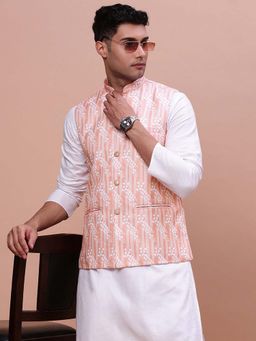 SHOWOFF - Mens Solid Peach Slim Fit Nehru Jacket