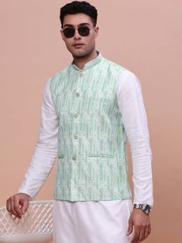 SHOWOFF - Mens Solid Green Slim Fit Nehru Jacket