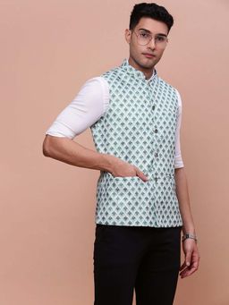 SHOWOFF - Mens Solid Green Slim Fit Nehru Jacket