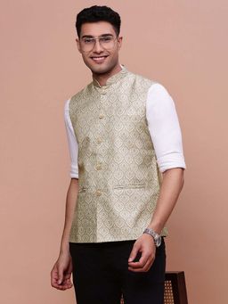 SHOWOFF - Mens Solid Beige Slim Fit Nehru Jacket