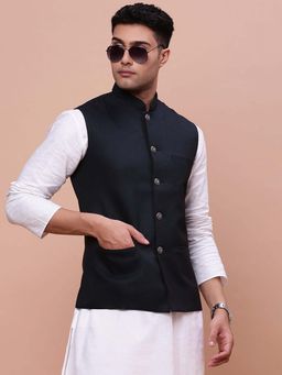 SHOWOFF - Mens Solid Navy Blue Slim Fit Nehru Jacket