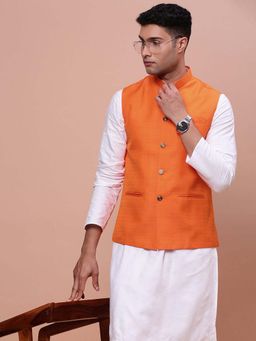 SHOWOFF - Mens Solid Orange Slim Fit Nehru Jacket