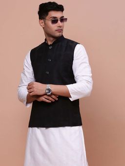 SHOWOFF - Mens Printed Black Slim Fit Nehru Jacket