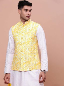 SHOWOFFFF - Mens Embellished Yellow Slim Fit Nehru Jacket