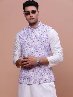 SHOWOFFFF - Mens Embellished Purple Slim Fit Nehru Jacket