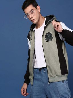 SHOWOFFFF - Mens Multi-Color Hooded Colorblock Bomber Jacket