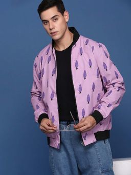 SHOWOFF - Mens Pink Mandarin Collar Printed Bomber Jacket