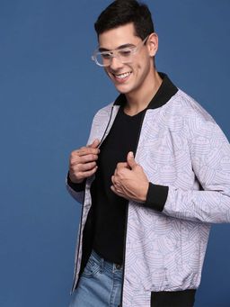 SHOWOFF - Mens Pink Mandarin Collar Printed Bomber Jacket