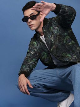 SHOWOFF - Mens Multi-Color Mandarin Collar Printed Bomber Jacket