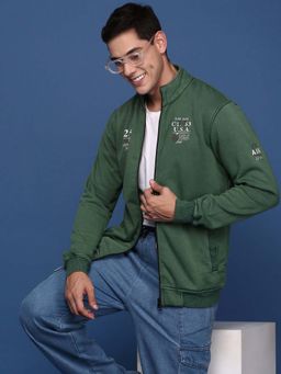 SHOWOFFFF - Mens Green Mock Collar Solid Bomber Jacket
