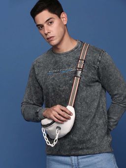 SHOWOFF - Mens Grey Round Neck Solid Pullover Sweatshirt