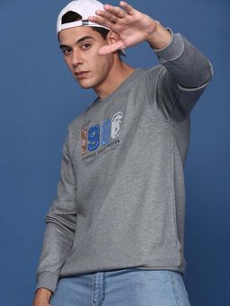 SHOWOFFFF - Mens Grey Round Neck Pullover Sweatshirt