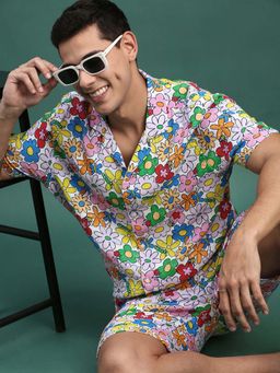 SHOWOFF - Mens Multi-Color Floral Cuban Collar Relaxed Fit Co-Ord (Set of 2)