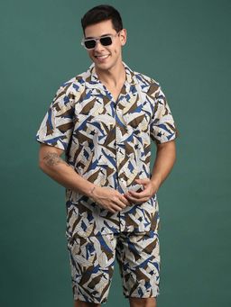 SHOWOFF - Mens Multi-Color Printed Cuban Collar Relaxed Fit Co-Ord (Set of 2)