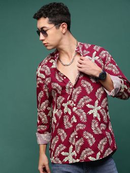 SHOWOFF - Men Maroon Floral Slim Fit Shirt