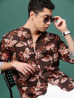 SHOWOFFFF - Men Brown Floral Slim Fit Shirt