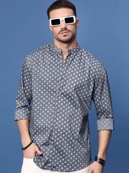 SHOWOFF - Men Grey Polka Dots Slim Fit Shirt