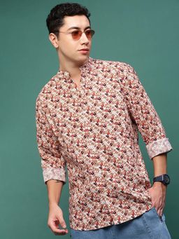 SHOWOFF - Men Brown Floral Slim Fit Shirt