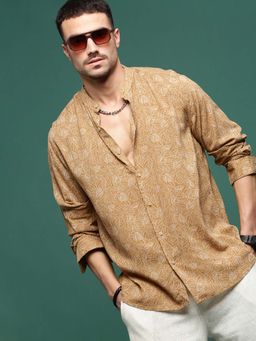 SHOWOFFFF - Men Mustard Floral Slim Fit Shirt