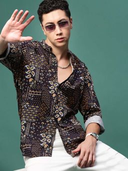 SHOWOFF - Men Black Ethnic Motifs Paisley Print Slim Fit Shirt