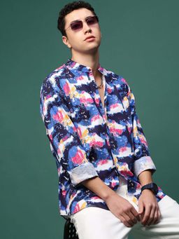 SHOWOFF - Men Blue Abstract Slim Fit Shirt