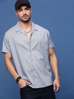 SHOWOFF - Men Blue Solid Cuban Collar Relaxed Fit Shirt
