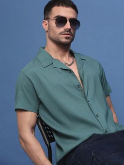 SHOWOFF - Men Green Cuban Collar Relaxed Fit Shirt