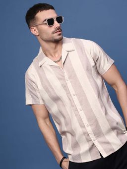 SHOWOFF - Men Lavender Cuban Collar Relaxed Fit Colorblock Shirt