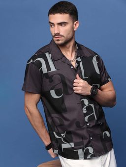 SHOWOFF - Men Purple Typography Cuban Collar Relaxed Fit Shirt