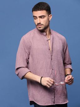 SHOWOFFFF - Men Mauve Textured Slim Fit Shirt