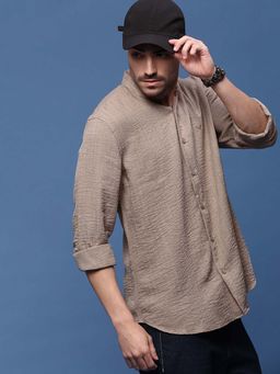 SHOWOFFFF - Men Brown Textured Slim Fit Shirt