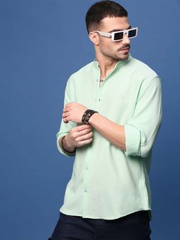 SHOWOFF - Men Sea Green Textured Slim Fit Shirt