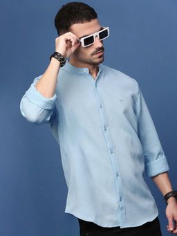 SHOWOFFFF - Men Blue Textured Slim Fit Shirt