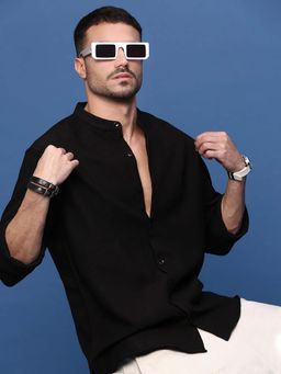 SHOWOFFFF - Men Black Textured Slim Fit Shirt