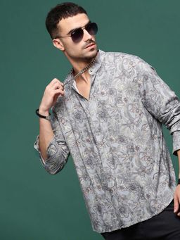 SHOWOFF - Men Grey Floral Slim Fit Shirt