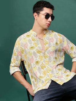 SHOWOFFFF - Men Yellow Floral Slim Fit Shirt