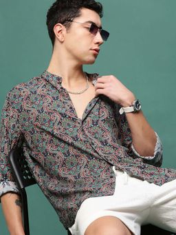 SHOWOFF - Men Navy Blue Ethnic Motifs Paisley Print Slim Fit Shirt