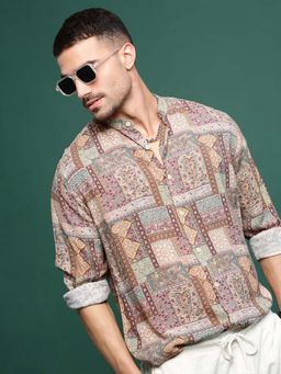 SHOWOFFFF - Men Brown Ethnic Motifs Paisley Print Slim Fit Shirt
