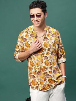 SHOWOFF - Men Yellow Floral Slim Fit Shirt