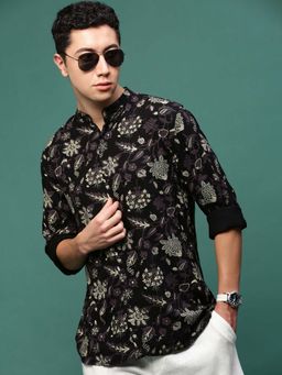 SHOWOFF - Men Black Floral Slim Fit Shirt