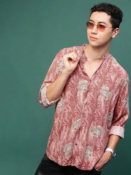 SHOWOFF - Men Peach Ethnic Motifs Slim Fit Shirt