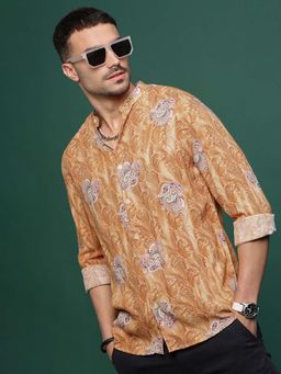 SHOWOFF - Men Mustard Ethnic Motifs Slim Fit Shirt